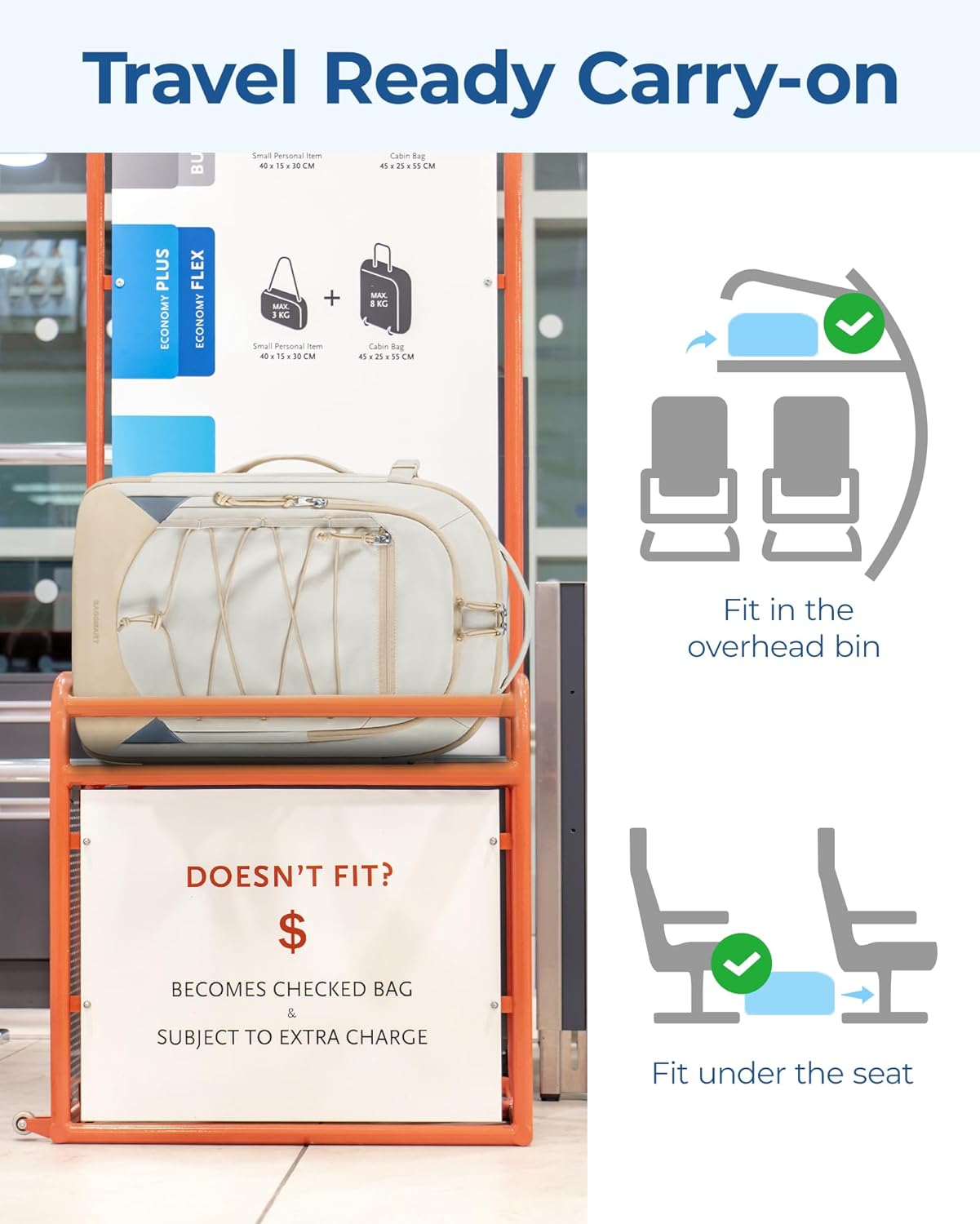 BAGSMART Carry On Travel Backpack, 17 Inch Large Travel backpack Carry On Flight Approved, Anti-theft Personal Item Backpack Travel Bag With Shoe Bag, 30L Water Resistant Casual Daypack, Beige - Image 5