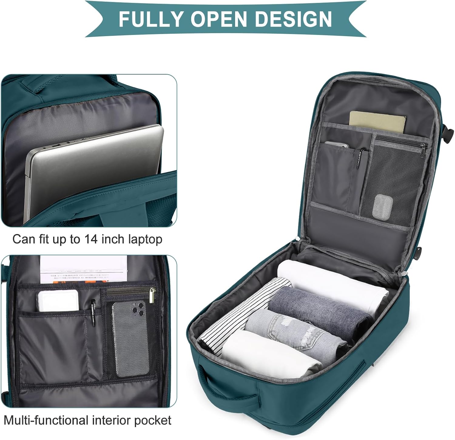 coowoz Travel Backpack For Women Men,Carry On Backpack,Hiking Backpack Waterproof Outdoor Sports Rucksack Casual Daypack Travel Essentials(Peacock Blue) - Image 6