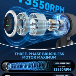 Alternative view of Portable Handheld Turbo Fan, 5 Gear Wind, Battery Operated, Up to 12 Working Hours, 3 IN 1 Hand Fans with Air Turbo Tech Cooling Fan for Outdoor Activities, Travel, Beach (Black)