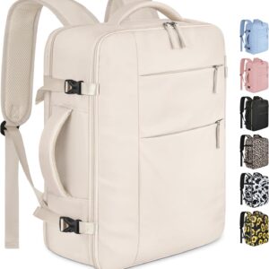 Capolo Travel Backpack for Women Men Waterproof Laptop Backpack Airlines Approved Carry On Backpack Bag Computer Bookbag for Business, Work, Traveling Fits 15.6 Inch Laptop(Beige)