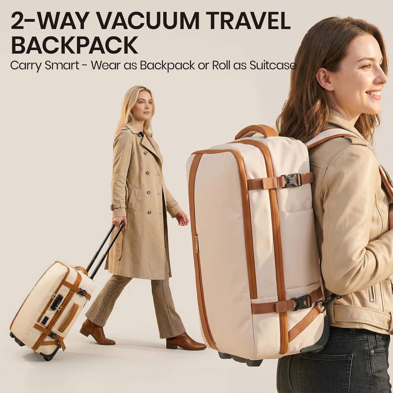 Fanwoli Rolling Vacuum Backpack Travel with One-Button Compression, Expandable Carry-On Suitcase Luggage, Approved TSA Lock & Water-Proof Laptop Compartment for Outdoor/Family/Business Trips - Image 7