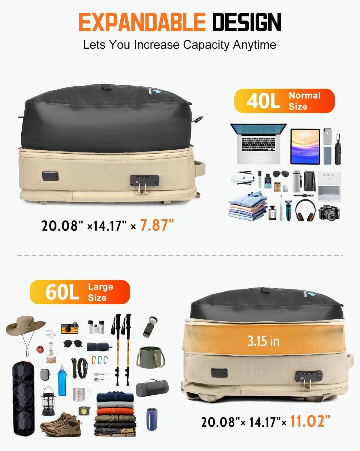 Zurligi Vacuum Backpack for Travel with Mini Pump, Expandable Vacuum Seal Compression Backpack, Space-Saving Daypack,TSA-Lock (Vacuum Pro, Beige) - Image 9