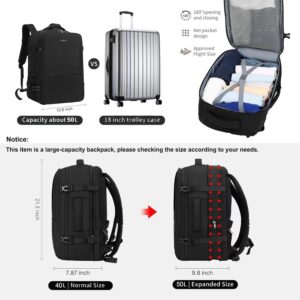 Alternative view of MOLNIA 50L Expandable Travel Backpack for Men Women, Carry On Backpack Airline Approved, Suitcase Backpack with Packing Cubes, Water Resistant Luggage Backpack Daypack Weekender Bag, Black