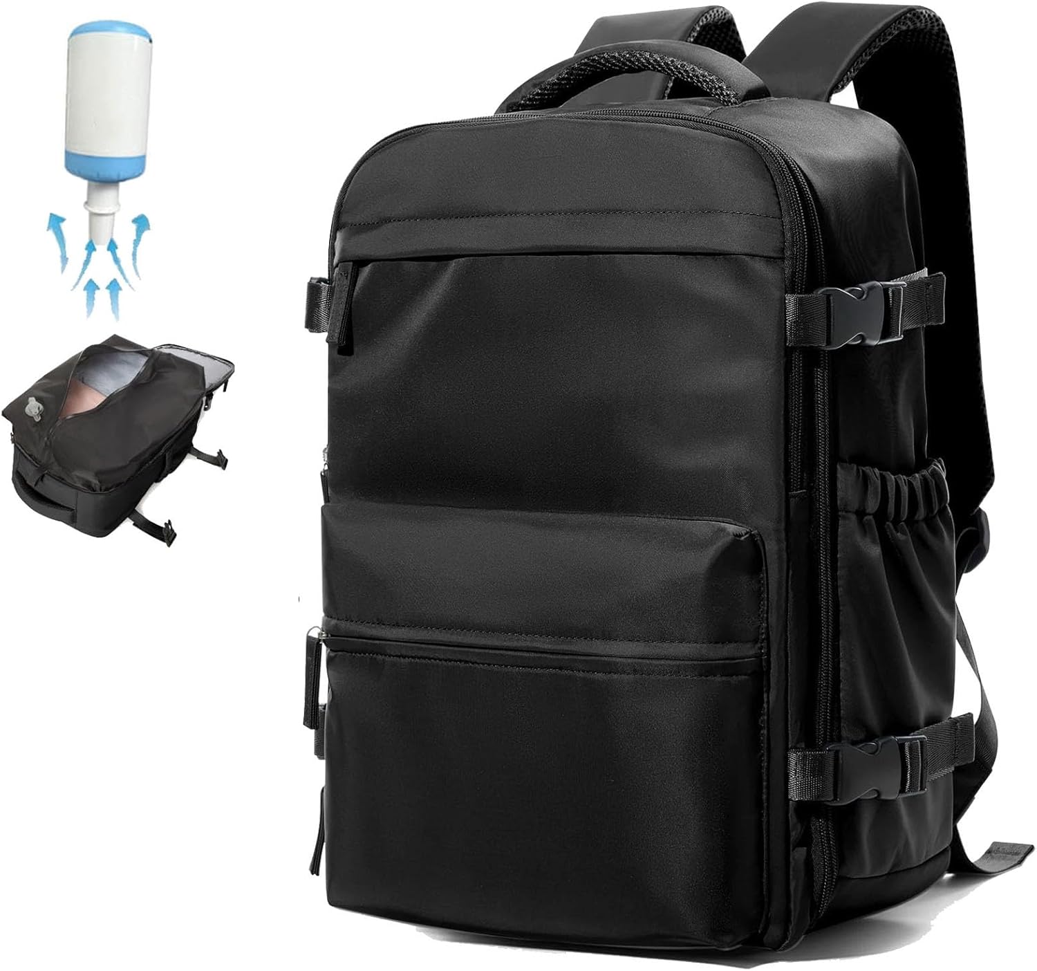 30L Carry-on Vacuum Backpack with Wireless Pump Included,Vacuum Compression Backpack for Men and Women Traveling (Black,Large)