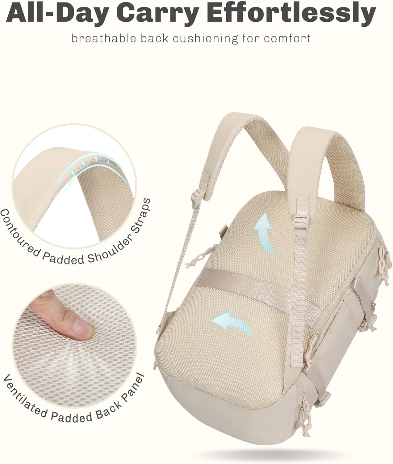 Hynes Eagle Travel Laptop Backpack 16 inches Lightweight Flight Approved Carry on Personal Item Bag Weekender Bag Daypack 20L Beige - Image 7