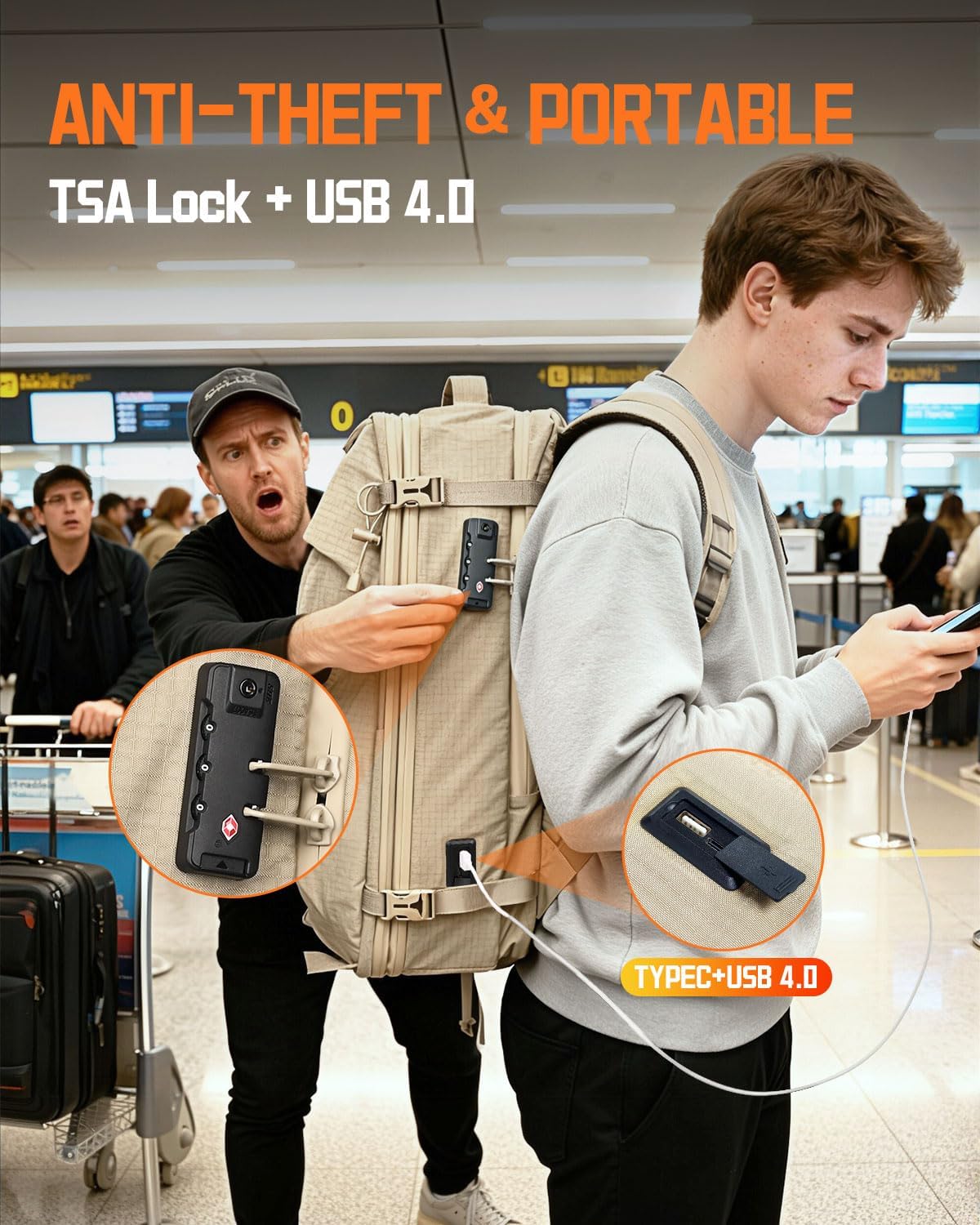 Zurligi Vacuum Backpack for Travel with Mini Pump, Expandable Vacuum Seal Compression Backpack, Space-Saving Daypack,TSA-Lock (Vacuum Pro, Beige) - Image 7