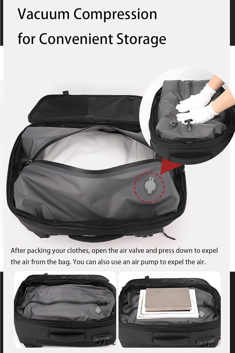 Vacuum Compression Travel Backpack,Anti-Theft Laptop Backpack,Dry Wet Separation,Large Capacity Business&Travel Backpack (Backpack + Air Pump) - Image 6
