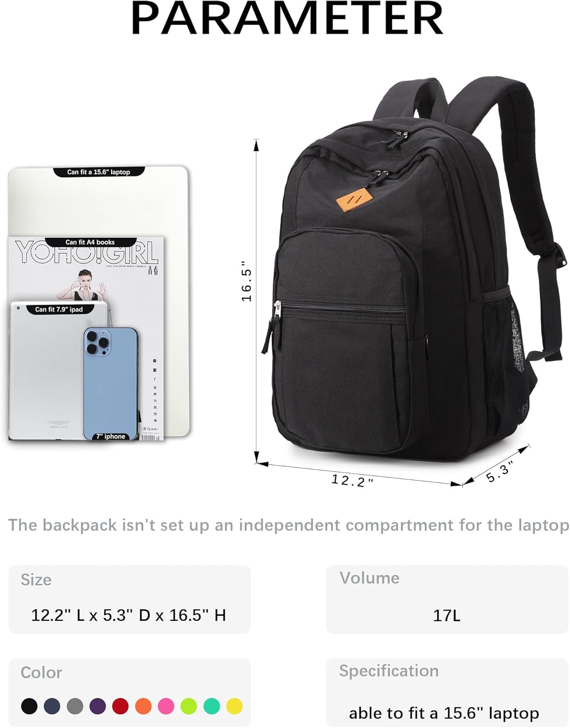 abshoo Classical Basic Travel Backpack For School Water Resistant Bookbag | For School, For School - Image 4