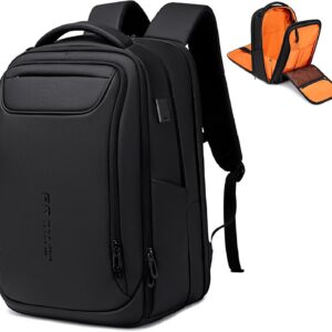 FENRUIEN Expandable Travel Backpack 15.6 Inch, Water Resistant Backpack with USB Charging Port, Black Laptop Bag for Work/Commuter/College