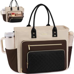 LOVEVOOK Laptop Tote Bag for Women With Large Cup Holder, Work Bags Teacher Nurse Bag, 15.6 Inch Professional Briefcase Business Travel Large Purses Handbag Gifts, Diaper Bag With Multi-Pockets