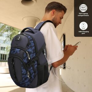 Alternative view of Swissdigital Design Laptop Backpack with USB Charging Port, Travel Backpack Fits 15.6 inches Computer, 31L College School Backpack for Men, Blue Camo | SD803-92