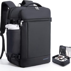 SHOWKOO Travel Backpack For Man Women, Airline Approved Carry On Laptop Backpack For Business, 40L Expandable Large Capacity Backpack, Black