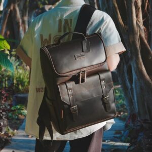 Alternative view of Polare Full Grain Leather Laptop Backpack Day Pack Business Overnight Travel Bag Rucksack For Men