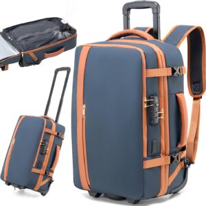 Fanwoli Vacuum Rolling Travel Backpack, Carry On Luggage with TSA Lock & Anti Theft Zipper, 70L Expandable Airback with Compression Pump, Waterproof Laptop Bag Ideal for Flight & Business