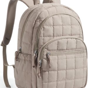 BAGSMART College Laptop Backpack, Travel Backpack for Women, Quilted Casual Daypack, Water-Resistant Bookbag for 15.6 Inch Laptop, Camel