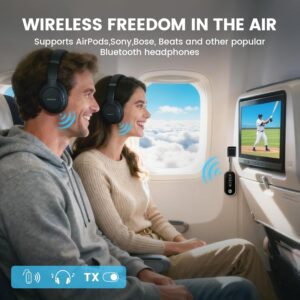 Alternative view of Dual Link Bluetooth 5.4 Transmitter Receiver for Airplane Travel 2-in-1 Bluetooth Adapter Airplane Travel Essentials Wireless Receiver, 3.5MM AUX Jack Adapter on Flight/TV/Car Stereo/Gym