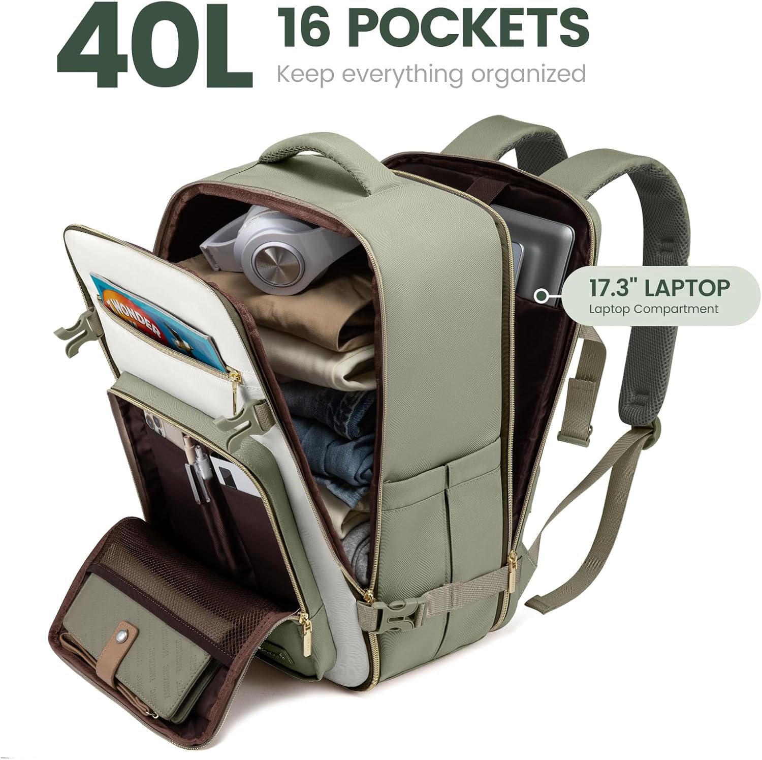 LOVEVOOK Travel Backpack For Women,40L Carry On Backpack Flight Approved,TSA Personal Item Travel Bag Fits 17 Inch Laptop,Business Weekender Overnight Daypack with Back Pad and Chest Buckle,Cubes - Image 2