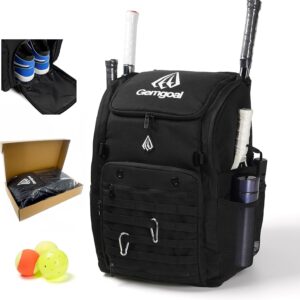 Pro Tournament 52L Pickleball Bag Ultimate Organization Holds 4-10 Paddles for 2 Players,Includes Ventilated Shoe Compartment,Separate Wet Dry Pockets,Hidden Ball Net,for Tennis Cricket Hiking