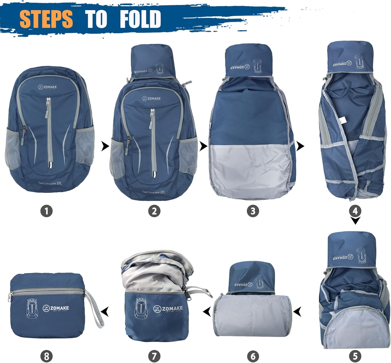ZOMAKE Ultra Lightweight Packable Backpack 25L - Foldable Hiking Backpacks Water Resistant Small Folding Daypack for Travel(Navy Blue) - Image 6