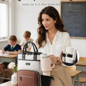 Alternative view of LOVEVOOK Laptop Backpack for Women with Giant Tumbler Holder,17 inch Professional Nurse Teacher Backpack Computer Laptop Bag,Cute Waterproof Travel Backpack Purse Work College Bag, Beige-Black-Brown