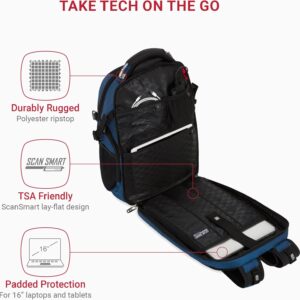 Alternative view of SwissGear Travel Tech Elite Laptop Backpack – Fits Laptops up to 16” – ScanSmart TSA-Friendly Backpack with USB Port, Shoe Compartment & Organizer Pockets – Blue/Black