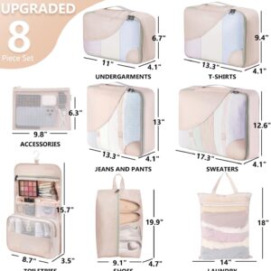 Alternative view of 10 Set/8 Set Packing Cubes for Travel, Gifts for Women Mom,Anti-Tearing Suitcase Organizer for Luggage with Shoe & Hanging Toiletry Bag,OlarHike Vacation Essentials & Accessories for Cruise Ship,Cream