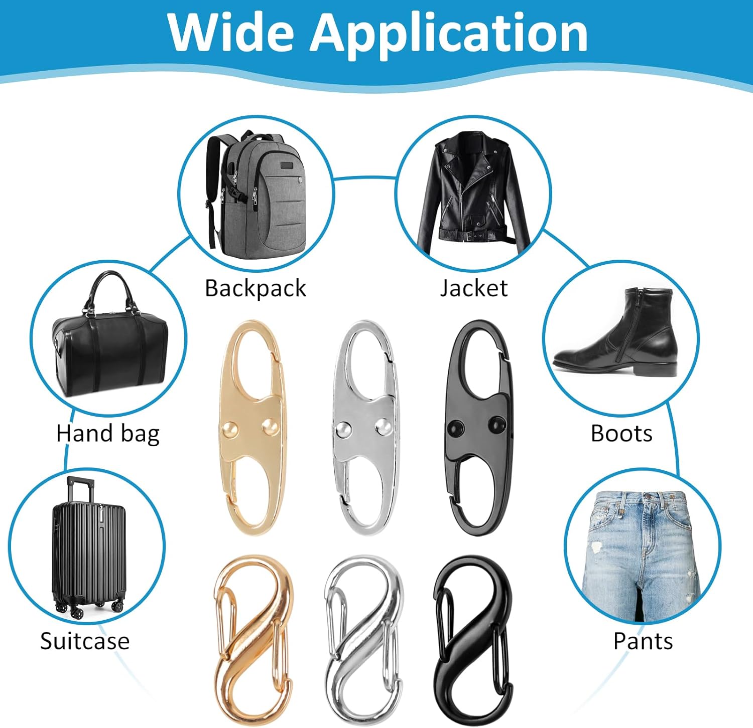 Phinus Lock Combo, Total 21PCS Clips Anti-Theft, Locks Anti-Theft for Luggage, Clothing, Backpacks, Boots, Purses, Travel Outdoor Sports(Black, Silver, Gold) - Image 6