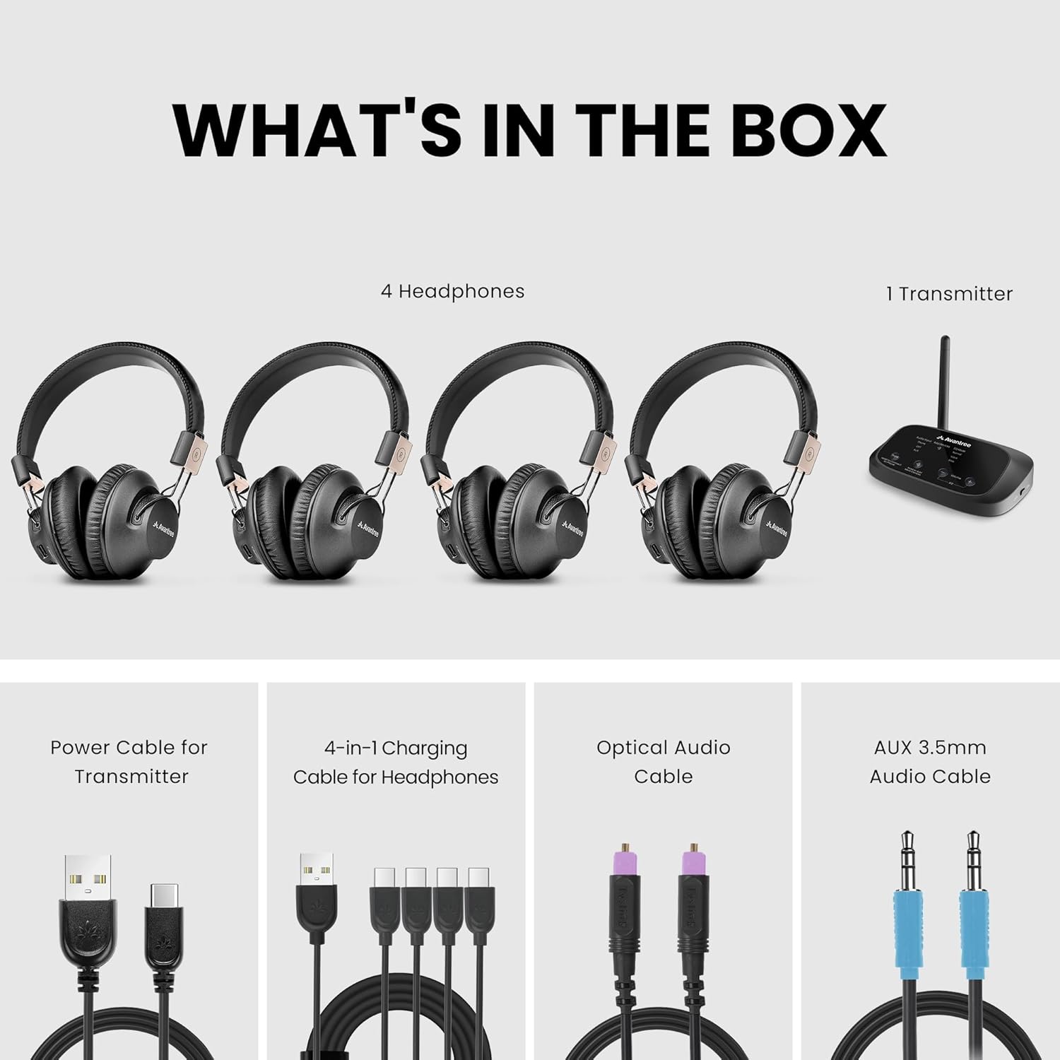 Avantree Quartet 2 - Wireless Group Listening Headphones & Transmitter for TV, Church, Classroom, Silent Discos, Plug & Play, 2.4GHz Expandable Multi-Headphone System with Low Latency & Clear Voice - Image 7