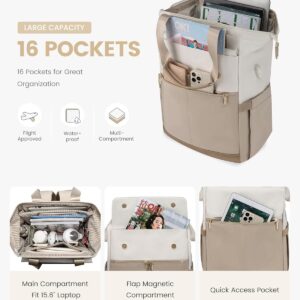 Alternative view of LOVEVOOK Laptop Backpack for Women, 15.6 Inch Work Laptop Bag with USB Port, Fashion Teacher Nurse Backpack Purse, Waterproof Travel Computer Backpack with Organizer Bag, 2PCS, Beige-Khaki