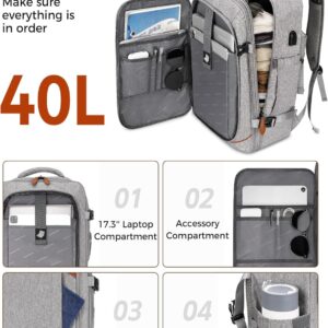 Alternative view of Vancropak Carry on Backpack, Flight Approved 18x14x8 Travel Backpack with 3 Packing Cubes, Expandable Large 40L Travel Bag fits 17.3" Laptop, Anti Theft Luggage Suitcase Weekend for Women Men, Grey