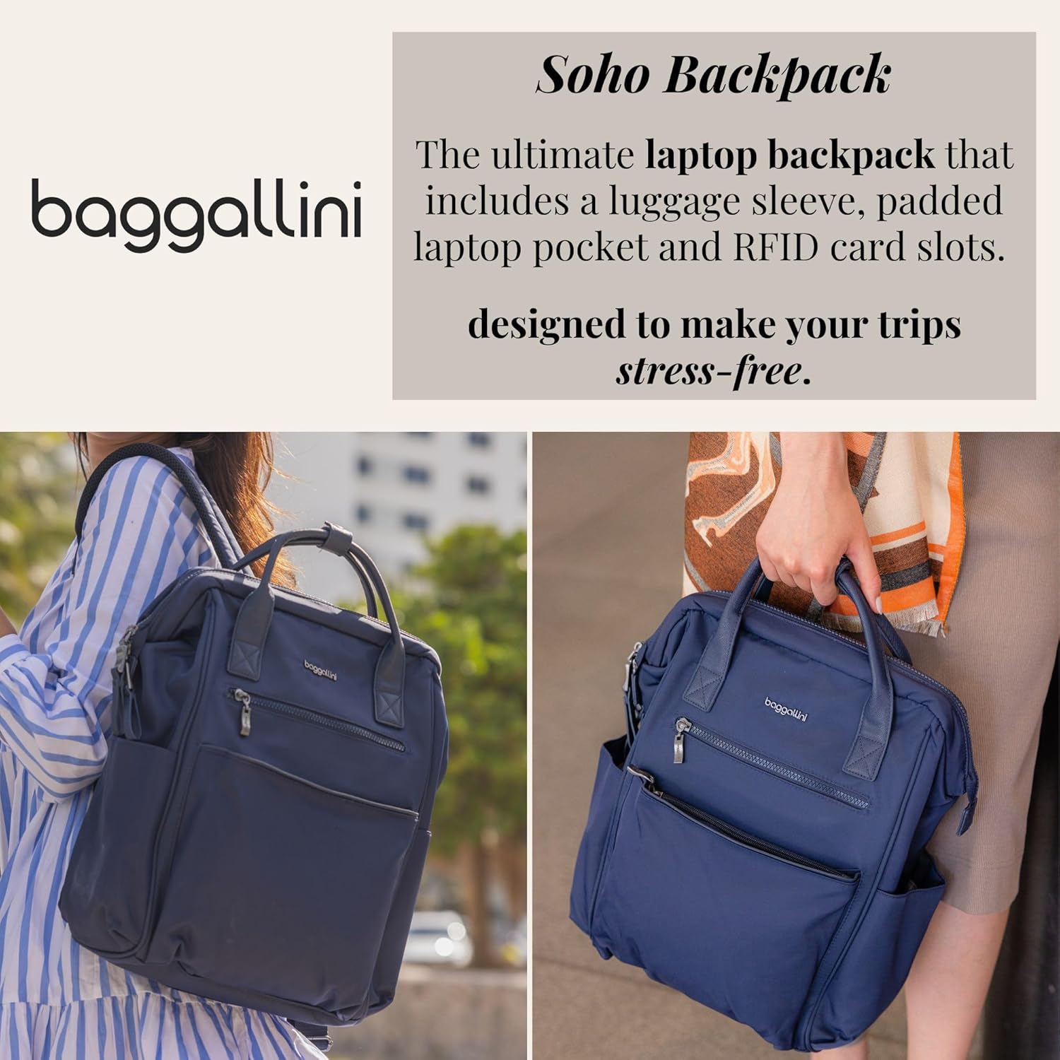Baggallini Soho Backpack - Travel Laptop Backpack for Women - Lightweight Water-Resistant Luggage Bag, Black - Image 2