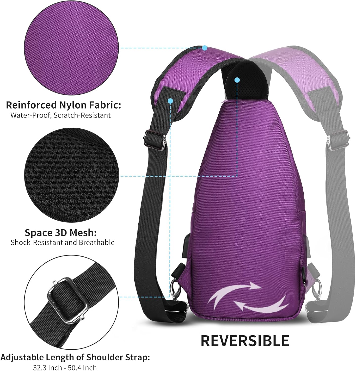 AMJ Crossbody Sling Bag Men Women, Casual Shoulder Backpack, Chest Daypack Satchel for Hiking Travel - Image 4