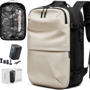 BlackVoyage Vortex Vacuum Seal Travel Backpack 60L Expandable Air Compression System Water Resistant TSA Lock Carry-On Suitcase Luggage White AERO - Vacuum Pump Included