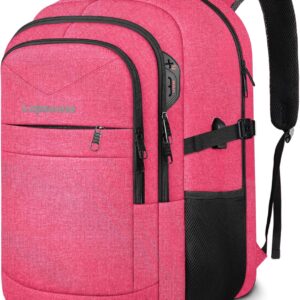 Lapsouno Travel Laptop Backpack, 15.6 Inch Travel Laptop Backpack, Water Resistant Casual Hiking Daypack, Computer Bag with USB Port, College School Business Backpack for Women, Pink