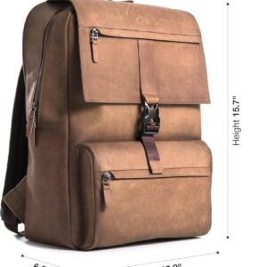 Alternative view of Leather Backpack for Men & Women, Classic Brown - Handcrafted Top Grain Leather Backpack with 17-Inch Laptop Sleeve - Lightweight, Stylish & Durable for Business, Travel & Work - 33cm x 16cm x 40cm