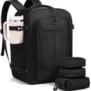 LOVEVOOK Travel Backpack for Men, 40L Carry on Backpack Flight Approved with 3 Packing Cubes, Extra Large Personal Item Bag Fits 17.3 inch Laptop for Airplanes, Water Resistant Daypack, Black