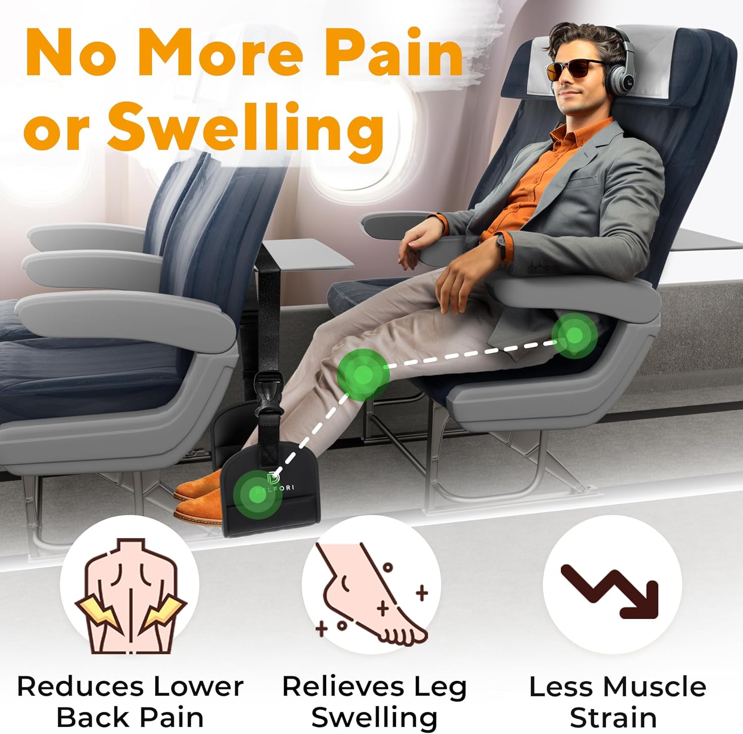 Portable Airplane Footrest for Airplane Travel - Comfortable Foot Hammock w/Memory Foam & Hardboard for No Feet Clashing - Ideal for Pain and Swelling Relief - Travel Essentials to Relax Your Feet - Image 3