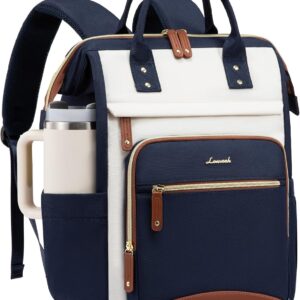 LOVEVOOK Laptop Backpack for Women Work Bag with Large Capacity Cup Side Pocket, 15.6 Inch Waterproof Computer Backpacks (Dark-blue, 15.6INCH)