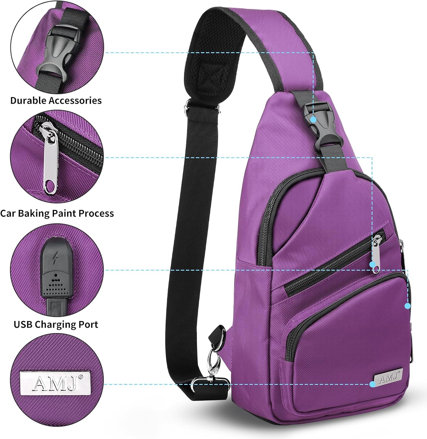 AMJ Crossbody Sling Bag Men Women, Casual Shoulder Backpack, Chest Daypack Satchel for Hiking Travel - Image 3