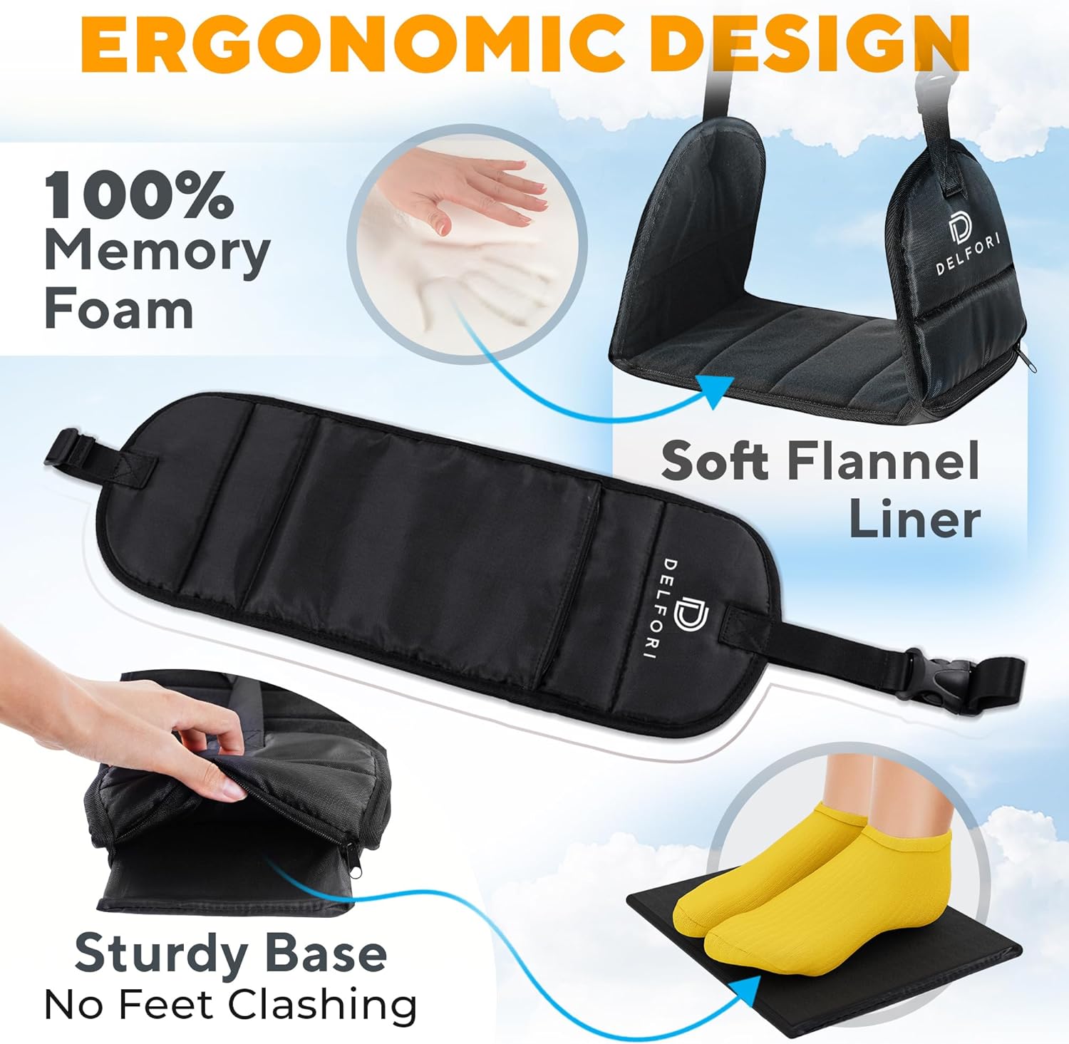 Portable Airplane Footrest for Airplane Travel - Comfortable Foot Hammock w/Memory Foam & Hardboard for No Feet Clashing - Ideal for Pain and Swelling Relief - Travel Essentials to Relax Your Feet - Image 4