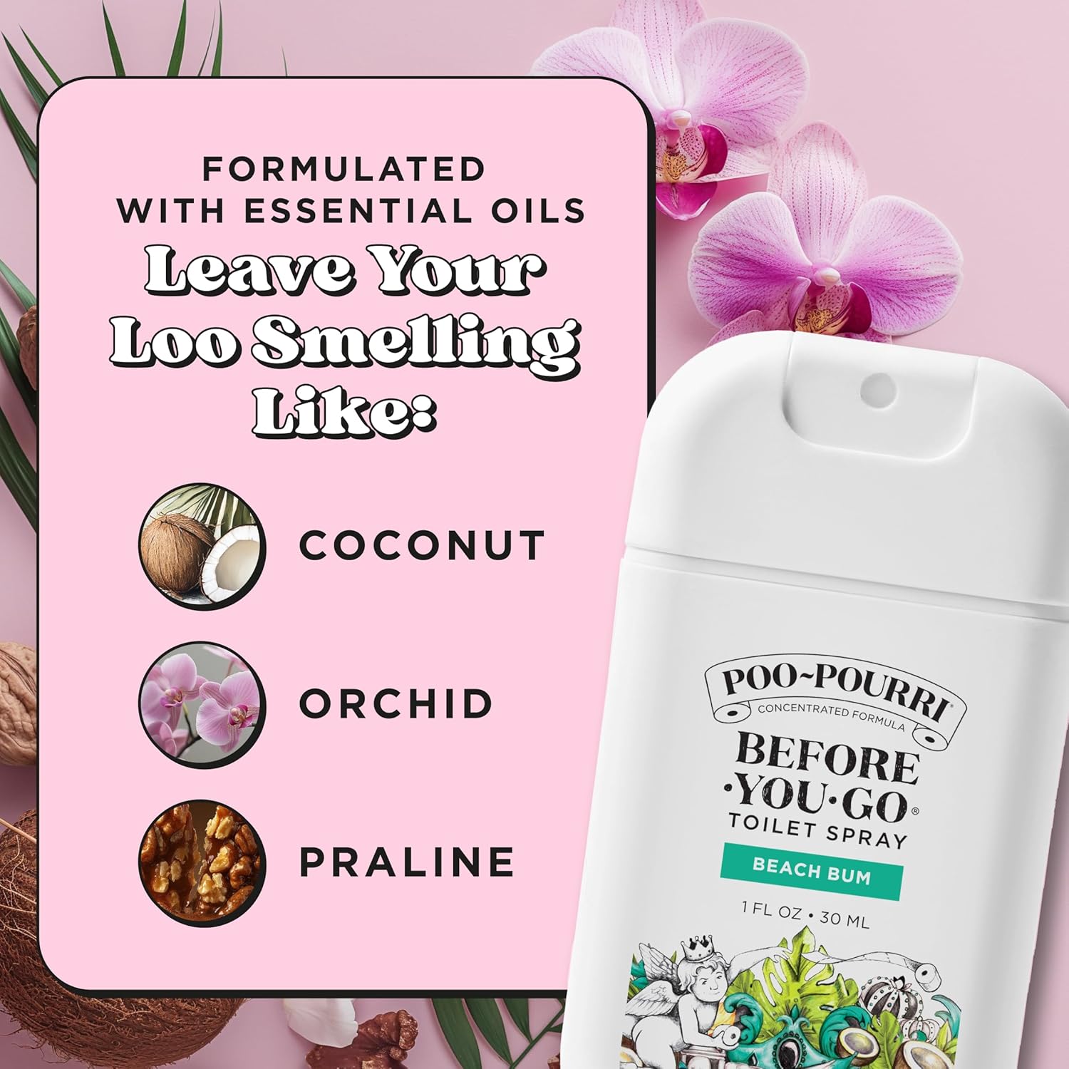 Poo-Pourri Before-You-Go Pocket Toilet Spray, Travel Essentials, Beach Bum, 1 Fl Oz, Up to 50 Uses, On-The-Go Bathroom Odor Deodorizer with Essential Oils, TSA Approved Size, Coconut Orchid Scent - Image 6