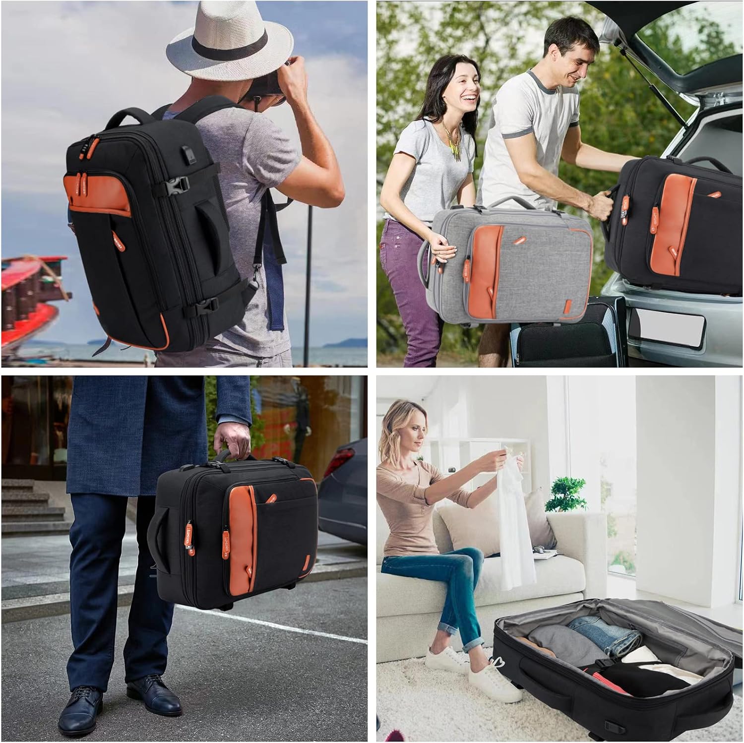 Lumesner Carry on Travel Backpacks, Extra Large 40L Flight Approved Bag for Men & Women,Expandable Suitcase Backpack With 4 Packing Cubes,Water Resistant Luggage Daypack Business Weekender Bag, Black - Image 8