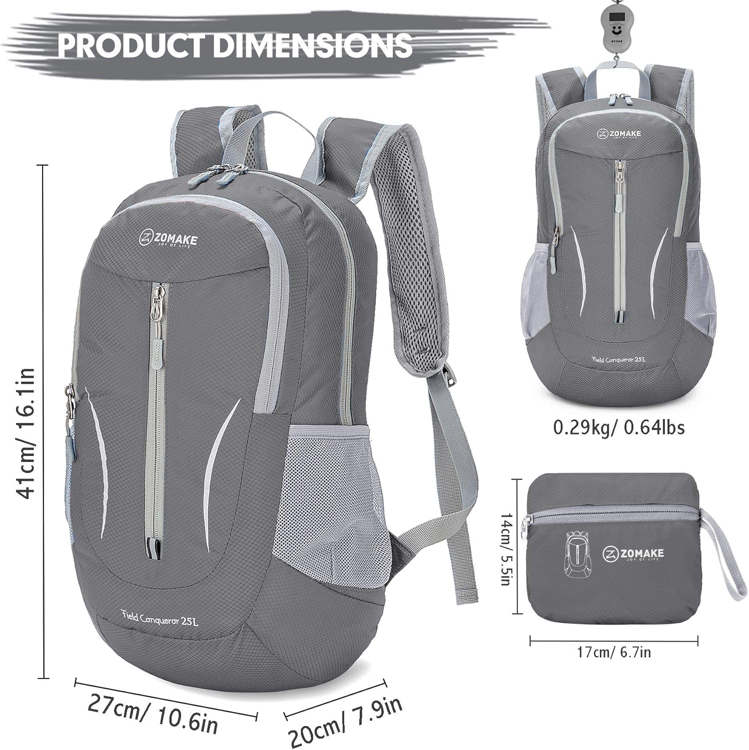 ZOMAKE Ultra Lightweight Packable Backpack 25L, Foldable Hiking Backpacks Water Resistant Small Folding Daypack for Travel(Dimgray NEW) - Image 2