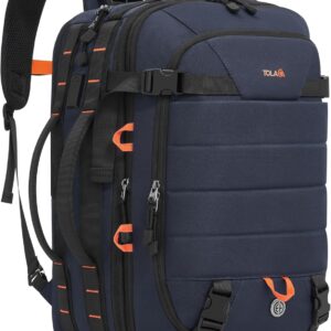 Tolaccea Carry on Travel Backpack, TSA Friendly Flight Approved Laptop Backpack Duffle Bag for Men Women with Dual Laptop Storage for 17.3", Expandable Business Rucksack 40L-50L Large - Blue