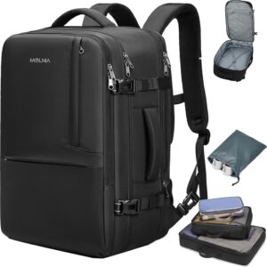 MOLNIA 50L Expandable Travel Backpack for Men Women, Carry On Backpack Airline Approved, Suitcase Backpack with Packing Cubes, Water Resistant Luggage Backpack Daypack Weekender Bag, Black