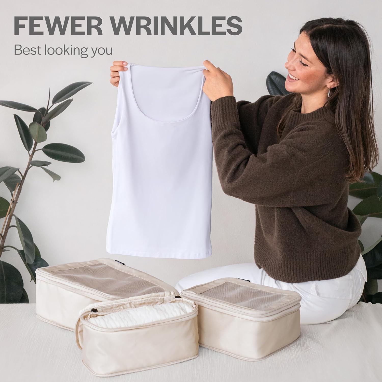 Aerotrunk Compression Packing Cubes for Travel - Luggage Organizer Bags - Double Zipper Packing Cubes for Suitcases (6-Pack, Beige) - Image 8