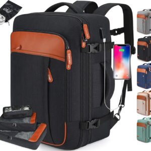 BAGPARKK Travel Laptop Backpack,42L Carry on Luggage, Flight Approved Expandable Backpack,Business Anti Theft Weekender Bags for Women Men, Water Resistant Expandable Backpacks With 4 Packing Cubes