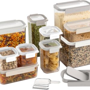 Bentgo Pantry - 22-Piece Airtight Food Storage Containers, Clear and Stackable Kitchen and Pantry Organization Set, Locking Lids for Freshness, Bonus Cereal Lid & Scoop, BPA-Free Plastic (White Stone)