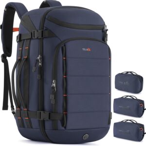 Tolaccea Travel Backpack Carry On 40L, Laptop Backpack with 3 Packing Cubes, Flight Approved Duffel Luggage Bag for Men Women, Water-resistant Large Business Rucksack Daypack, Fits 15.6" Laptop, Navy