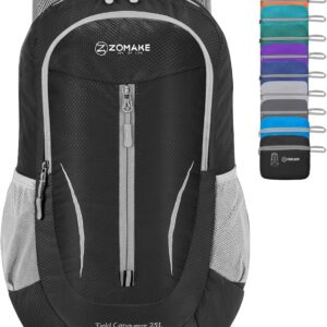 ZOMAKE Ultra Lightweight Packable Backpack 25L, Foldable Hiking Backpacks Water Resistant Small Folding Daypack for Travel(Black)